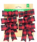 CHRISTMAS Holiday Small DECORATIVE BOWS Buffalo Check RED BLACK Plaid 6Pc Pack