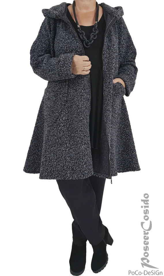 LAGENLOOK Boucle Jacke Mantel schwarz ❹Fb / XL-XXL-XXXL 44 46 48 50 52 54 56 58 - Bild 2 von 2