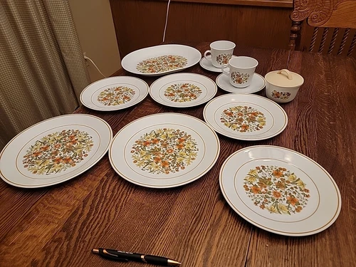 Corelle Corning Indian Summer 13 Pieces Dinner Luncheon Plates Sugar Platter Etc
