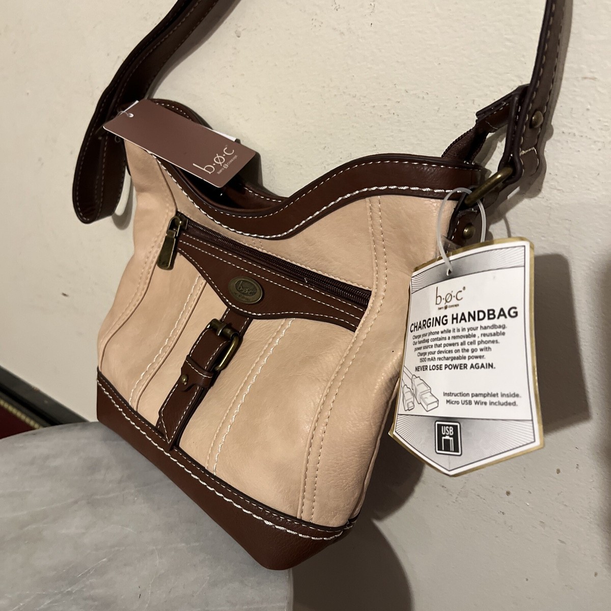 NWT BOC Born Concept Tan /Brown Two-Tone Faux Leather 