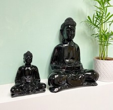 Thai Buddha Ornament Meditating Sitting Figure Statue Figurine Glossy Black 