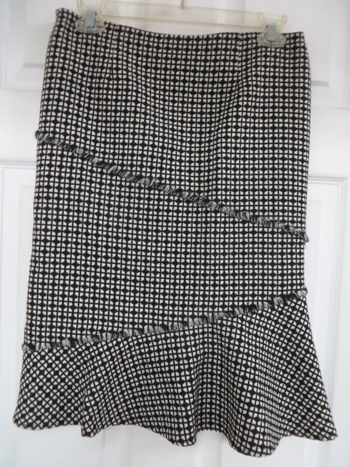 Classiques Entier  Fit&Flare Wool Plaid Knee-length Black/cream Skirt  4Petite