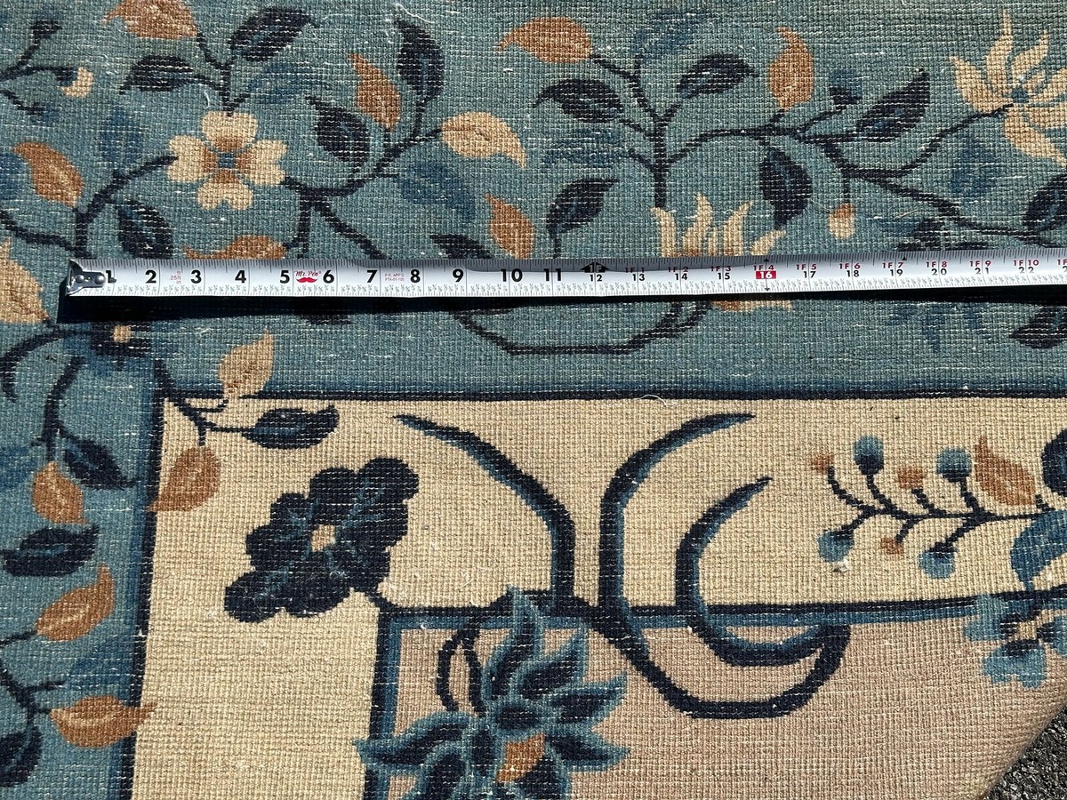 11x18 Vintage Art Deco Chinese Handmade Area Rug Blue High Quality
