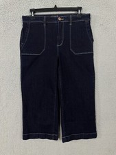 Susan Graver cropped jeans womens 8 blue dark denim straight mid rise stretch