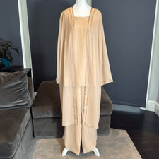 Women s Chiffon 3 Piece Formal Pants Suit Long Jacket Ribbon Detail Size 20W NEW