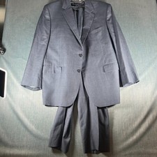 Jos A Bank Mens Suit Dark Blue Plaid Button Closure Straight Leg Size 46R Wool