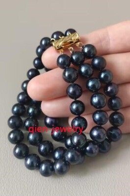 Natural Tahitian Black Pearl Bracelet – 7.5-8 Inches, Round 10-9mm, 14K Yellow Gold Clasp