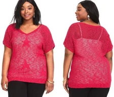 New 2X 18/20 Torrid Raspberry Star Tattoo Dolman Pullover Short Sleeve Sweater
