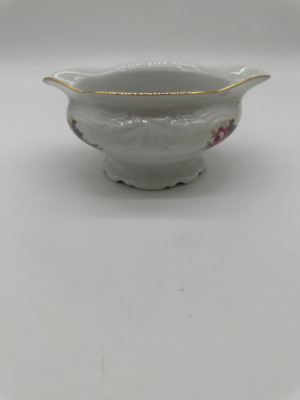 Royal Kent Poland Gravy Boat Double Spout Flowers & Gold Rim Vintage