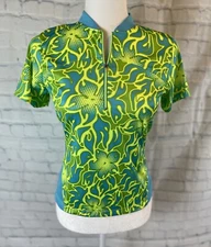 NEW Nishiki Bike Cycle Jersey Women’s Size S/M 1/2 Zip Shirt Blue Green Floral