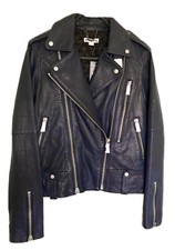 Whistles Payne Navy Leather Biker Jacket - Size Uk 8