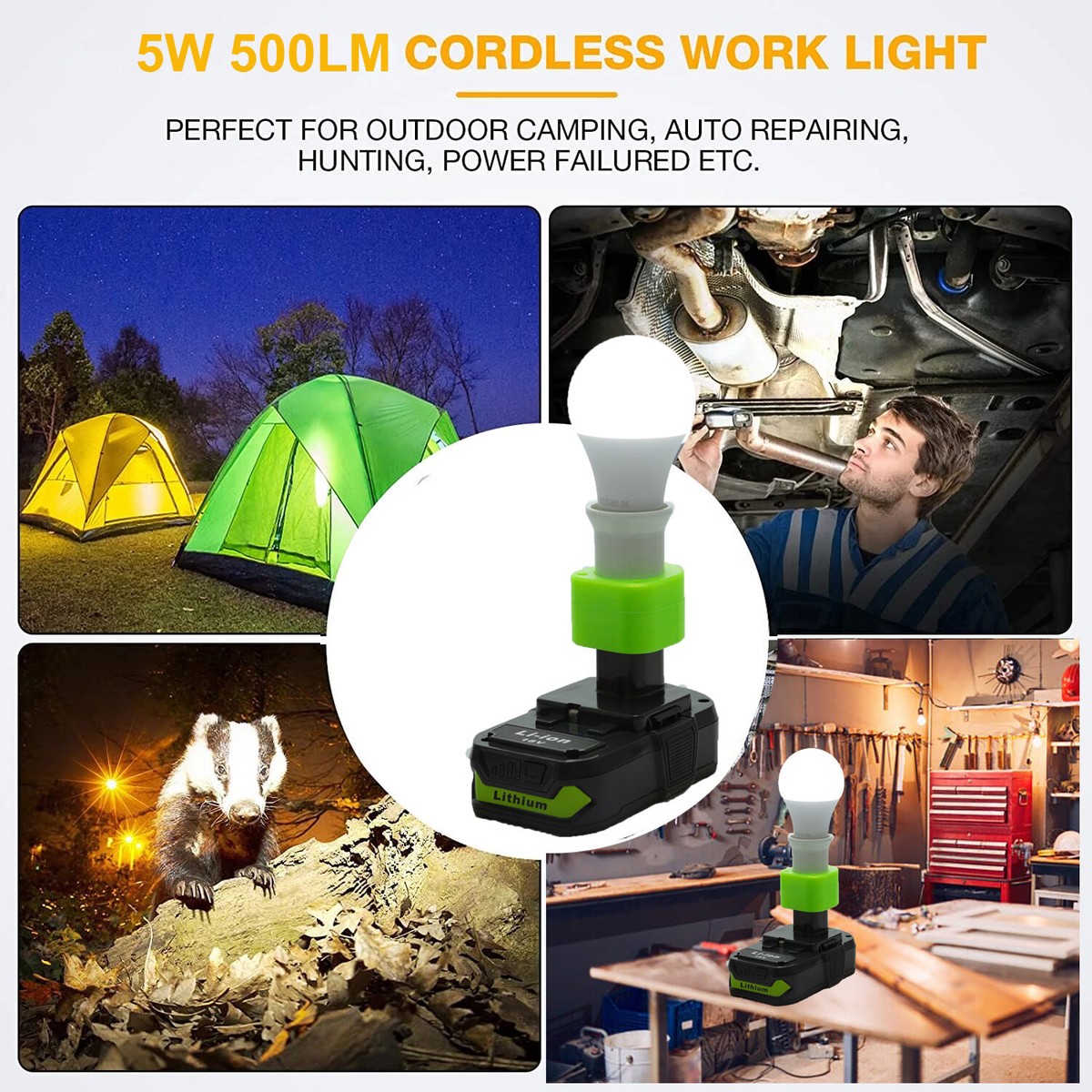 For Ryobi 18V Li-ion Battery LED Work Light E27 Bulb Jobsite Light