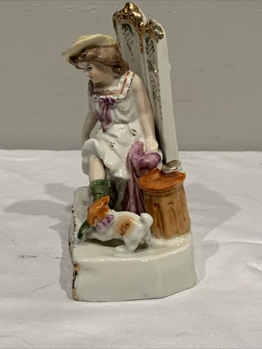 Antique German ? Porcelain Fairing Lady With Dog U Lucky Dog - Picture 4 of 15