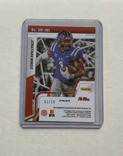 2023 Mosaic Draft Picks JONATHAN MINGO #AM-JMI Autographs Gold /10 - Picture 2 of 2