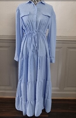 Sommerkleid langarm Farbe blau Hemdkragen Gr. 40