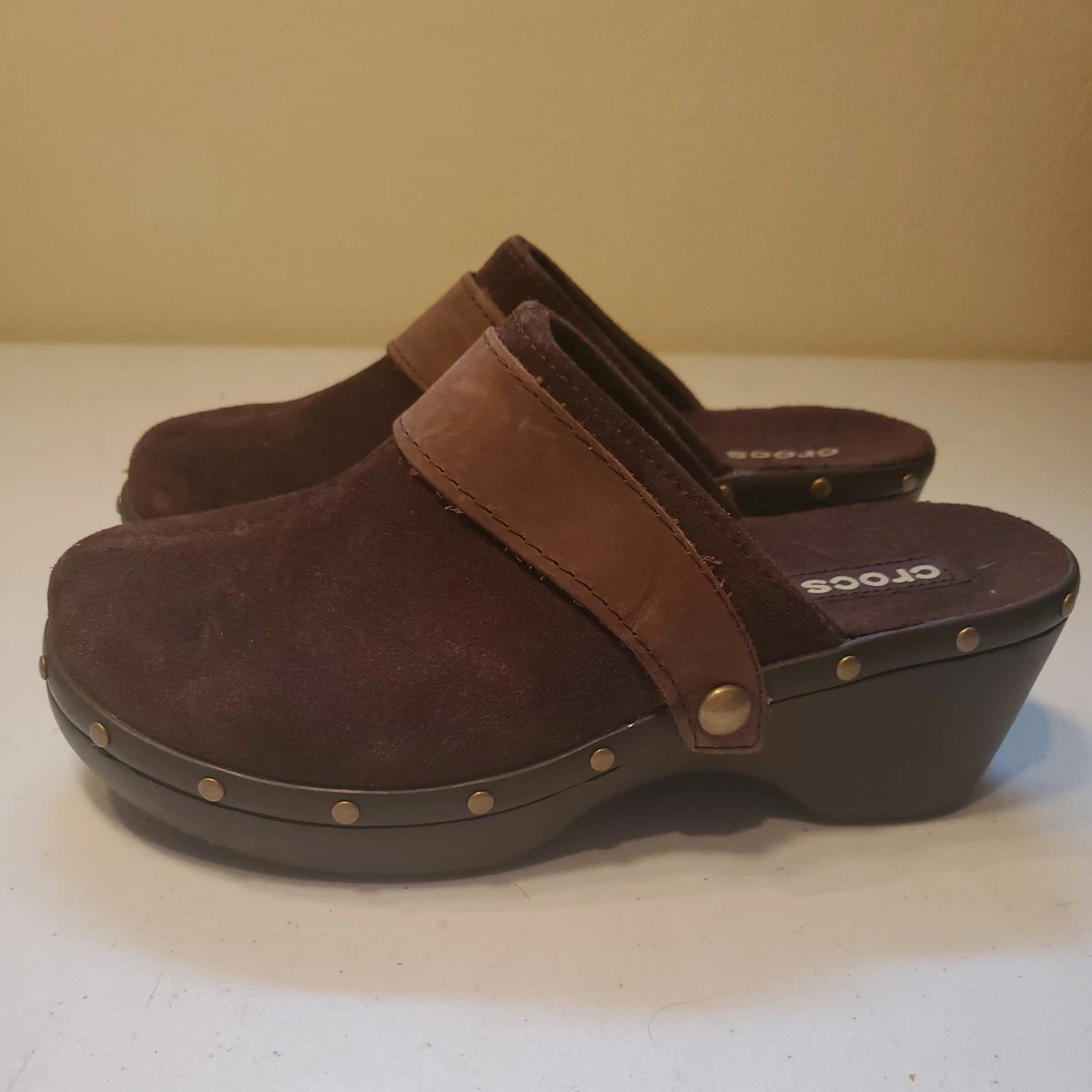 Crocs cobbler shop suede clogs