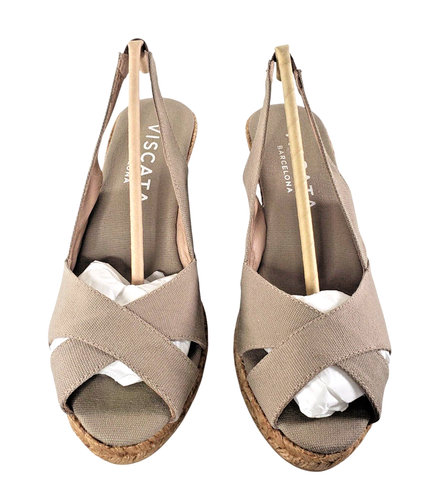 Damen-Sandalen Espadrille Canvas Fersenriemen offene Zehenpartie Keilabsatz hellbraun Viscata US 8,5-9 - Bild 9 von 18