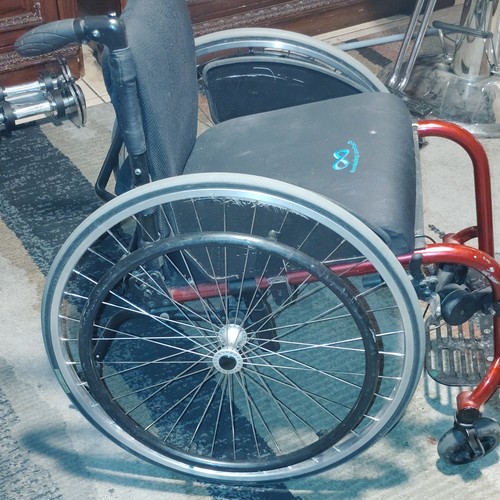 TiLite Manual Wheelchair 4-Wheel Red Frame Black Seat/Backrest w/ Footrests