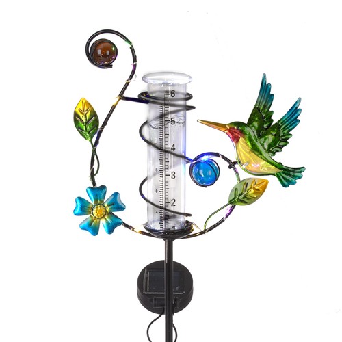 Stargarden Hummingbird Rain Gauge Outdoor Solar LED Colored-Hummingbird