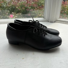 Theatricals Black Lace-Up Tap Dance Shoes with Metal Plates, womens 8 mens 6.5