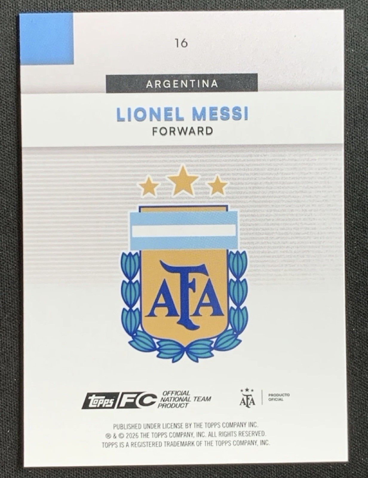 Lionel Messi 2025-26 Topps Argentina Team Set Blue Base /150 #16 view 2