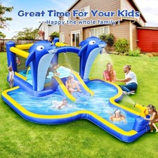 NEW Dolphin Inflatable Water Park Bounce House Slide Pool 19x13.5x6.8ft Kids