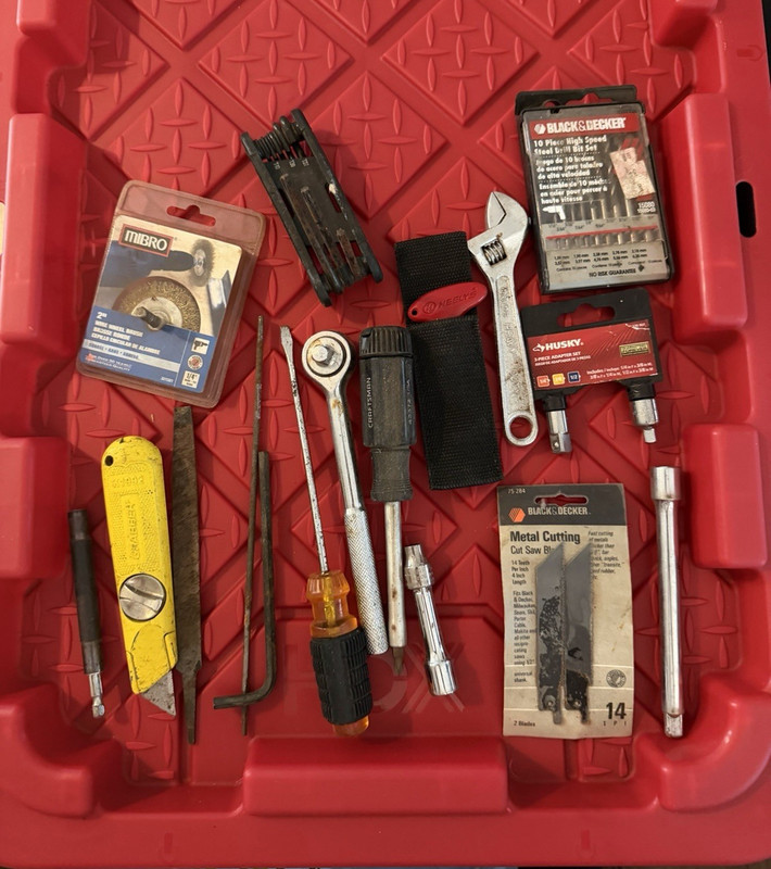 Mixed Brands Mixed Tool Set Red Ratchet, Sockets, Adjustable Wrench, Hex Keys
