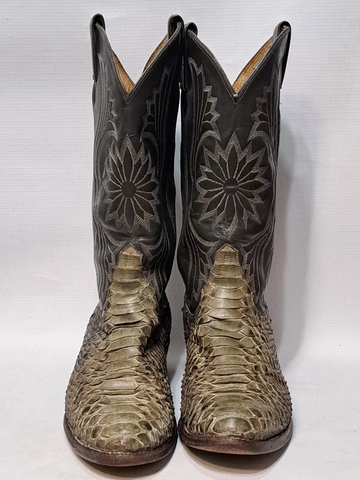 Vtg Tony Lama Python Snakeskin Cowboy Western Boots 8D Brown/Gray 80's USA Snake - Image 4 of 4