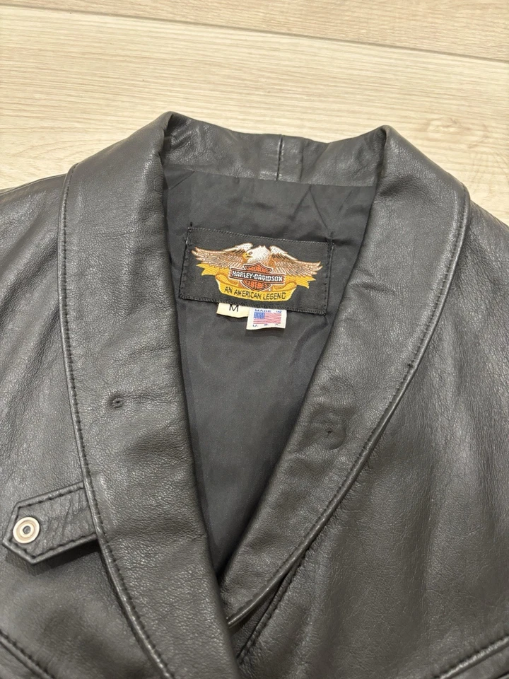 Chaleco de cuero Harley Davidson de colección para mujer talla mediana negro motociclista hecho en EE. UU. Foto 3 de 4