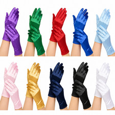 Ladies Short Satin Gloves Stretch Prom Wedding Fancy Dress Party Wear 10 Colours
