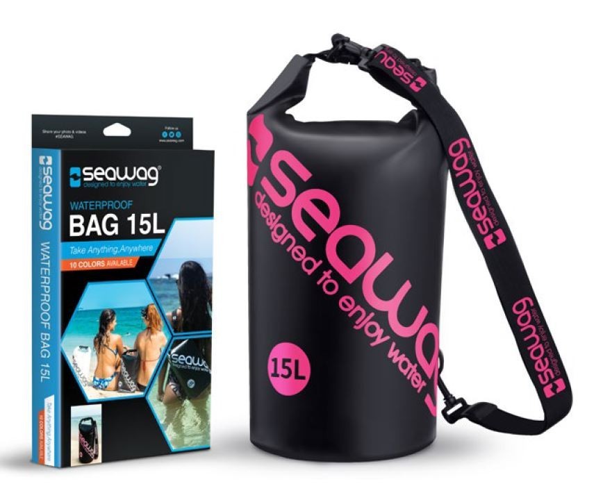 Seawag Waterproof 15L Drybag with strap and handle - Black & Pink