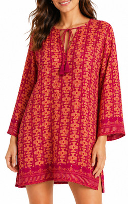 Rock Flower Paper Geometric Print Tunic Top S Swim Cover Up Tassels Boho Beachy