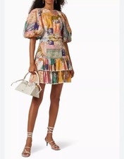 Zimmermann Anneke Paisley Patchwork Ruffle Hem Mini Dress Sz 1 AU 10 US 6 Multi