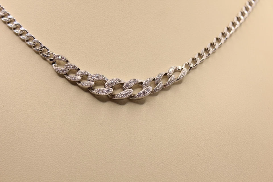 COLLANA ARGENTO GRUMETTA RODIATA CON ZIRCONI BIANCHI SCALARE CM 40-45 EXPLOIT - Immagine 3 di 4