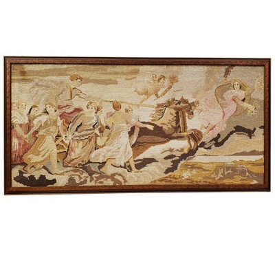 Vintage Large 59'' Framed Needlepoint Tapestry Apollo Aurora Baroque Wall Art MCM