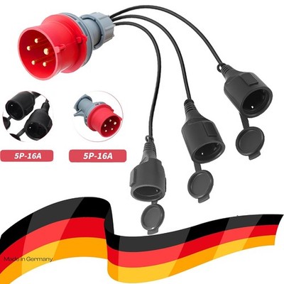 CEE Adapter 16A 400V auf 3x 230V 16A Gummi Kupplung Stromverteiler Verteiler DE