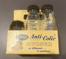 ANTIQUE Anti Colic DAVOL Glass Baby Bottles in ORIGINAL 6 Pack Holder