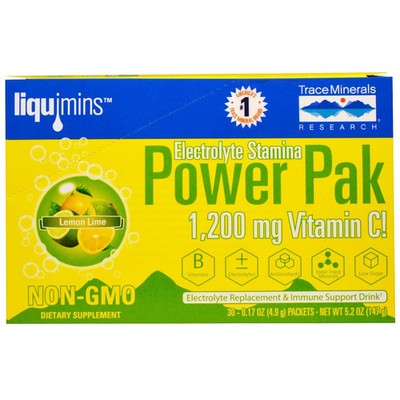 Electrolyte Stamina, Power Pak, Lemon Lime (30 Packets, 4.9 g Each) - Trace Mine
