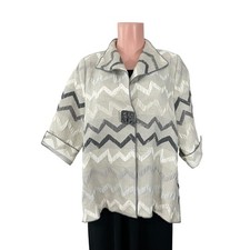 IC by Connie K Women's Chevron Textured Jacket Grey Cream Size Large Made in USA