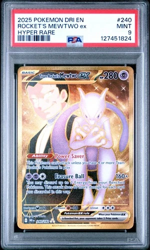 2025 POKEMON DRI EN-DESTINED RIVALS HYPER RARE TEAM ROCKET'S MEWTWO EX PSA 9