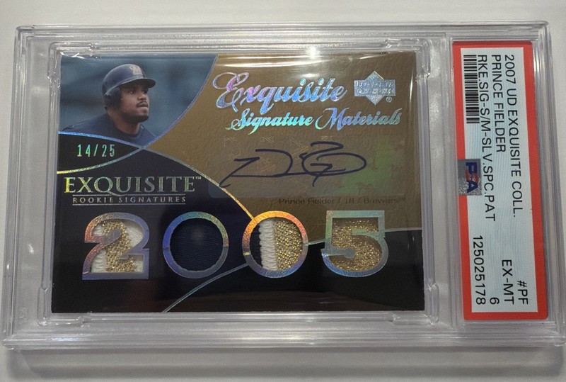 2007 UD Exquisite Prince Fielder Rookie Patch Auto Spectrum /25 PSA 6 RC Brewers