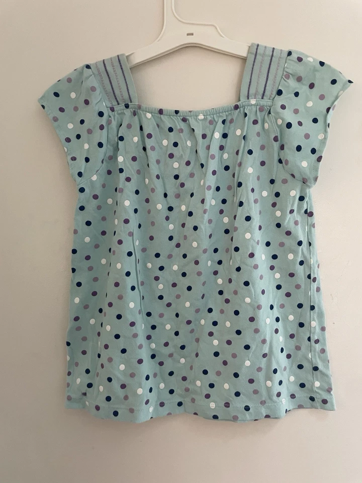 Camisa Toughskins Niño Niña Lunares 100% Algodón Cuello Cuadrado Manga Corta Azul 6X Foto 4 de 4