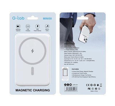 G-tab Mini50 Powerbank 5000mAh   Magnetisch   20W Fast Charge   Kompakt