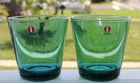 2 IITTALA FINLAND KARTIO TUMBLERS SEA BLUE AND EMERALD 3 1/8" HIGH