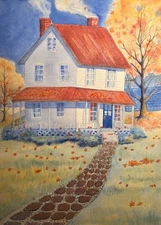 WATERCOLOR 12x16 Original Cottage On Cotton Pond Fall Landscape Impressionism