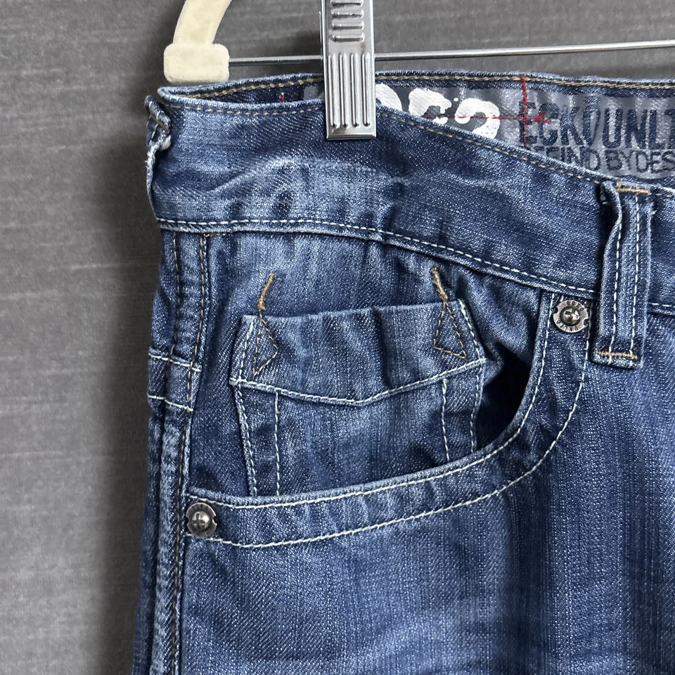 Jeans Ecko Vintage 32x33 Bordados y2k Sueltos Denim Hip Hop Calle Crudo Sin Cortar Foto 4 de 4