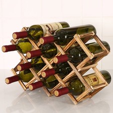 Image of Foldable Wooden Wine Bottle Holder Natural Wine Rack Storage Shelf for Kitchen