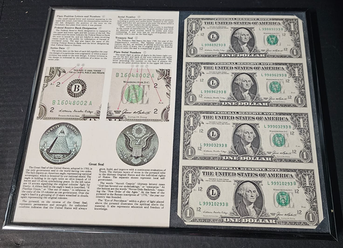 Vintage United States 1985 UNC 1 Dollar Cut Sheet Kansas City Framed Black - Picture 1 of 7