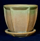 1930s McCoy Pottery Rocket Fin 4" Pot Vase w Liner Matte Green & Brown Art Deco