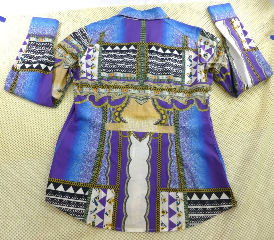 Camisa Etro Multicolor Tribal Geométrica y Estampado de Cachemira Abotonada Hecha en Italia Foto 2 de 4